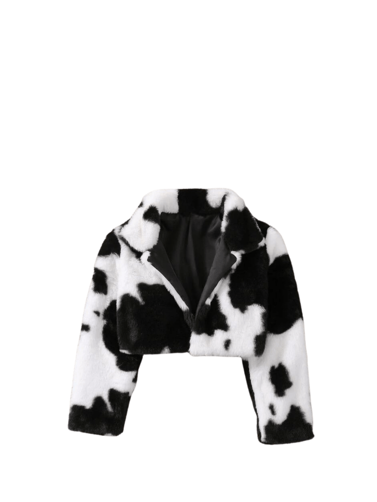 Girls Cow Print Cropped Jacket