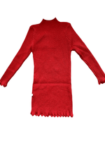 RED RIBBED KNITTED TURTLENECK DRESS